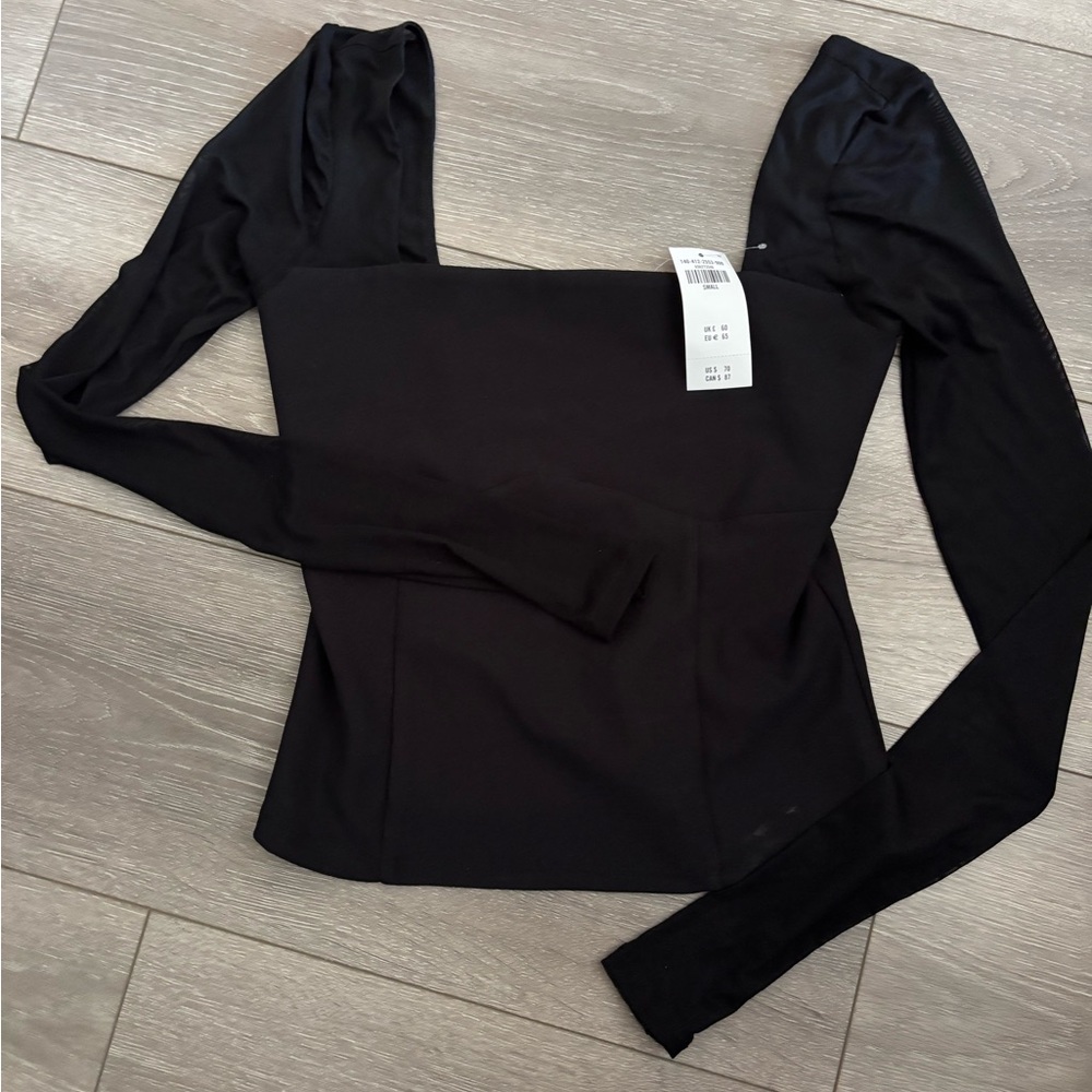 Abercrombie & Fitch Black Long Sleeve Squareneck Crop Top with Mesh Sleeves
